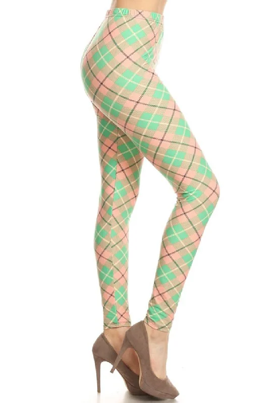 Green Pastel Argyle Design Leggings Stylish Capri Leggings