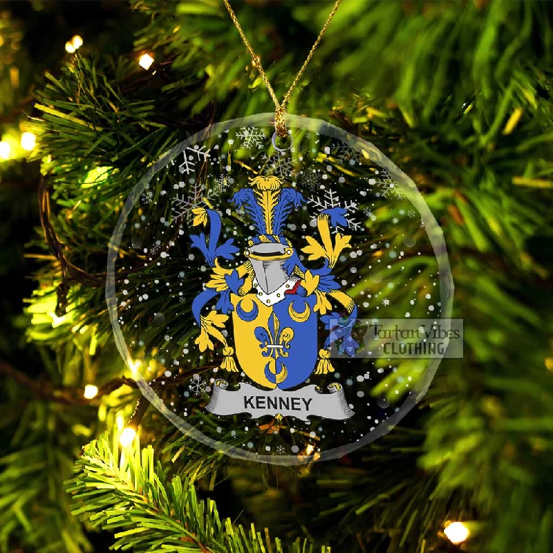 Kenney Irish Clan Christmas Glass Ornament with Coat of Arms Wool Cashmere Tweed