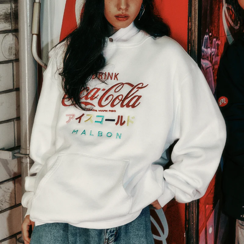 Malbon Golf X COCA COLA ICE COLD HOODIE - WHITE Hoodie with Snap Buttons Easy Quick