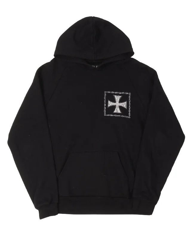 "Croix Avec des Roses" Iron Cross Hoodie Hoodie with Hem Raw Edge Edgy Unfinished