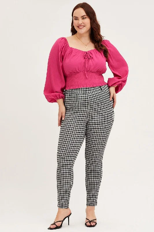 Check Elastane Leggings High Rise Comfortable Cold Weather Leggings
