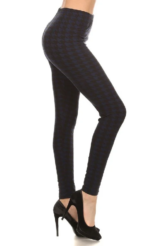 Navy Black Geo Graphic Print Lined Leggings Trendy Faux Suede Leggings
