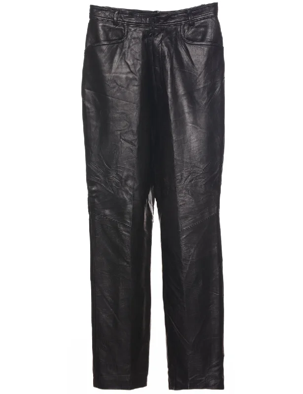 Black Leather Trousers - W26 L30 Trousers Polka Dot Cute