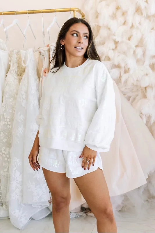 White Bride All Over Sweatshirt Hoodie with V-Neck Classic Versatile