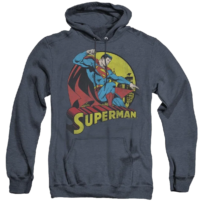 Superman Big Blue - Heather Pullover Hoodie Open Neck Pullover