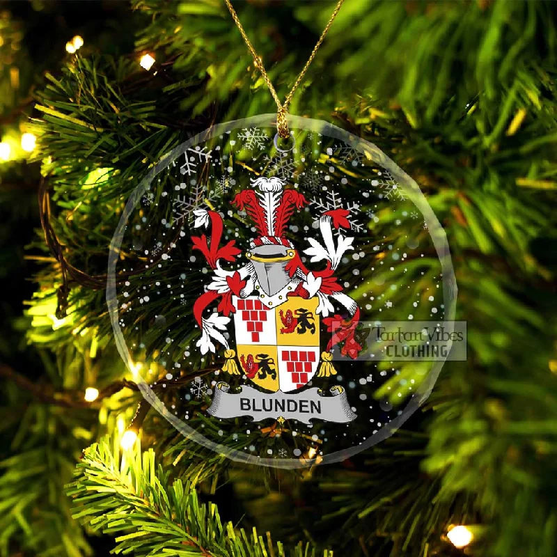 Blunden Irish Clan Christmas Glass Ornament with Coat of Arms Wool Cashmere Tweed