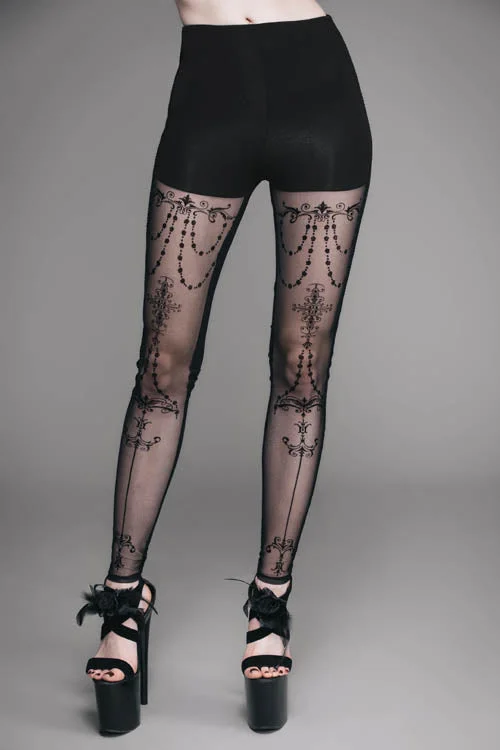 Black Elastic Waistband Flocking Printed Transparent Stretchy Mesh Sexy Leggings Womens Pants Fashionable Quick-Dry Leggings Black Elastic Waistband Flocking Printed Transparent Stretchy Mesh Sexy Leggings Womens Pants Fashionable Quick-Dry Leggings