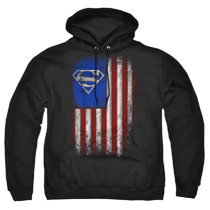 Superman Old Glory Shield - Pullover Hoodie Cable Knit Chunky