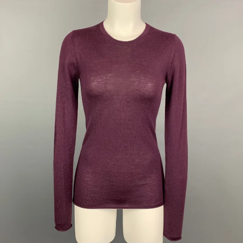 TSESAY Size S Eggplant Cashmere Crew-Neck Pullover Soft Wool Sweater