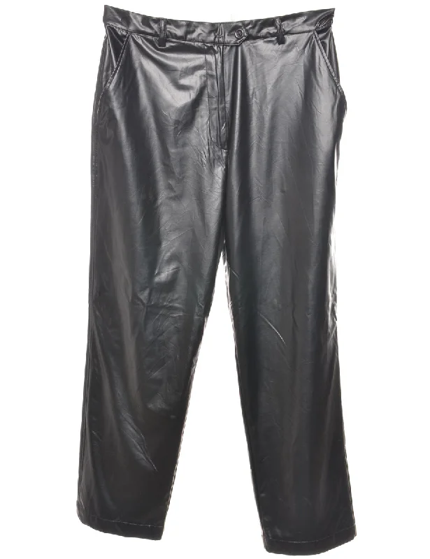 Black Shiny Trousers - W34 L29 Trousers Designer Luxury