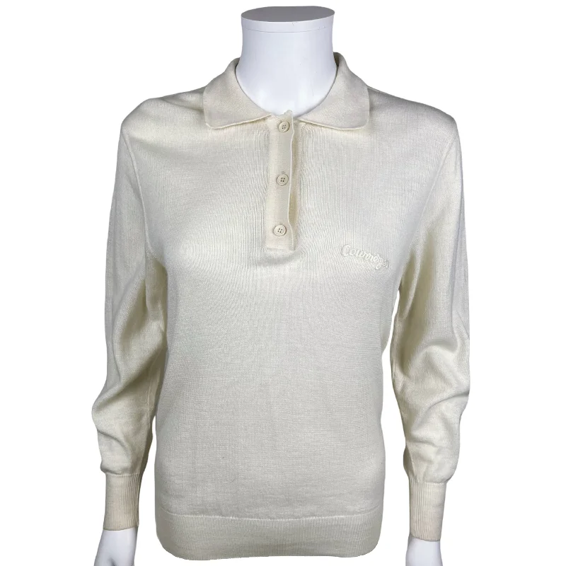 Vintage 1970s Courreges Logo Pullover Top Button Up Ladies M Kimono Neck Pullover