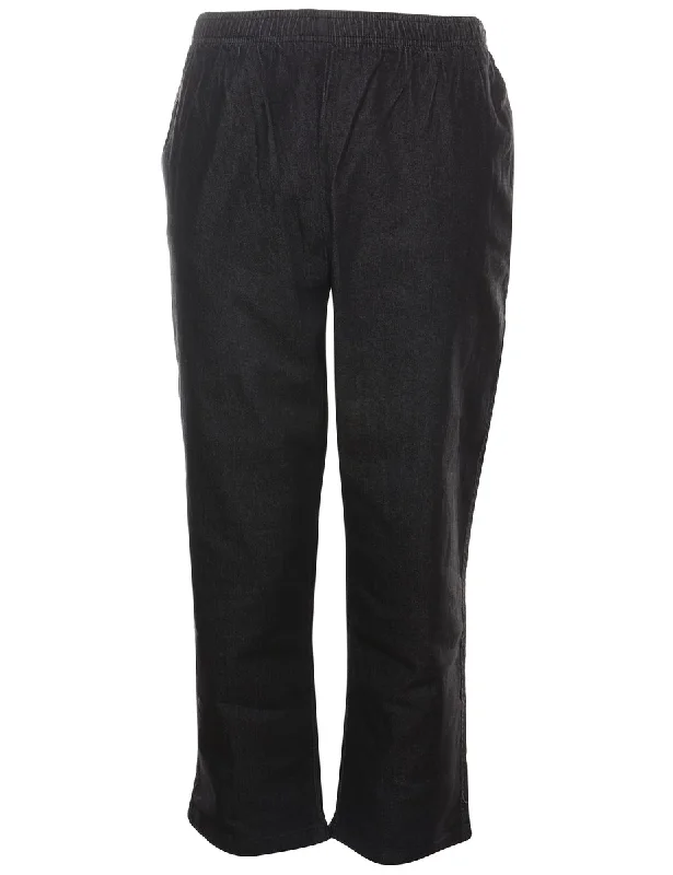 Black Denim Casual Trousers - W30 L26 Wide Leg Loose Fit Mid Waist