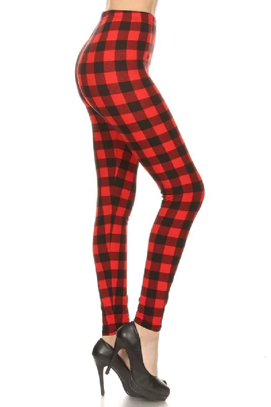 Gingham Red Plaid Leggings Fashionable Lacy Detail Leggings