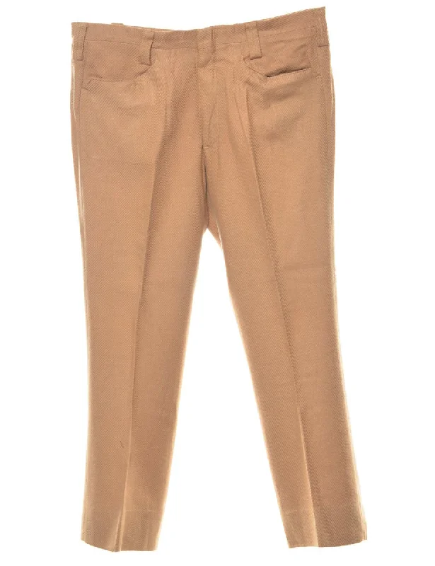 Brown Classic Trousers - W34 L28 Trousers Elastic Waist Soft