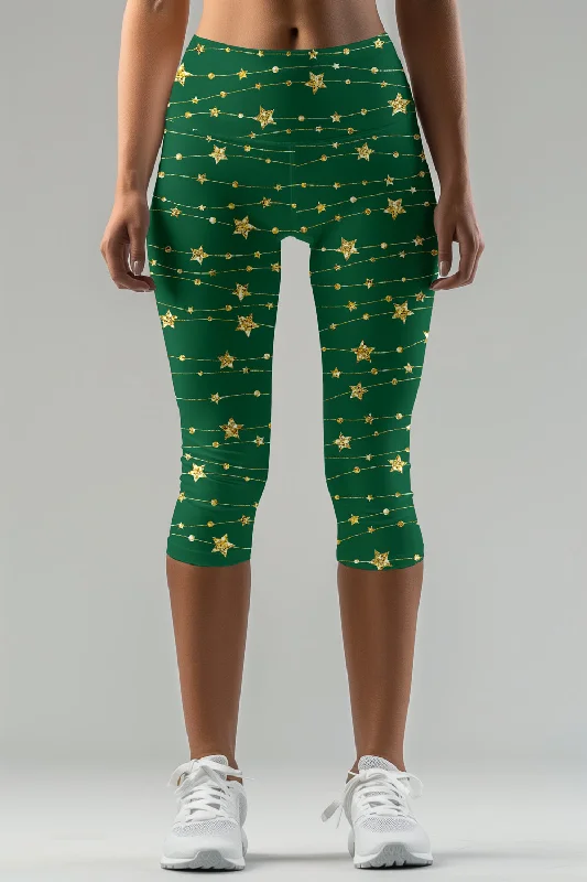 Luxe-Berry Green Ellie Star Print Holiday Yoga Capri Leggings - Women Comfortable Bootcut Workout Leggings Luxe-Berry Green Ellie Star Print Holiday Yoga Capri Leggings - Women Comfortable Bootcut Workout Leggings