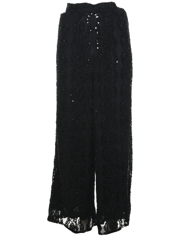 Black Beaded Trousers - W26 L28 Trousers Prom Sequined