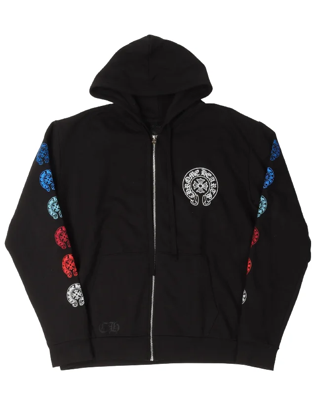 Zip-Up Horseshoe Logo Hoodie Hoodie with Pattern Geometric Abstract