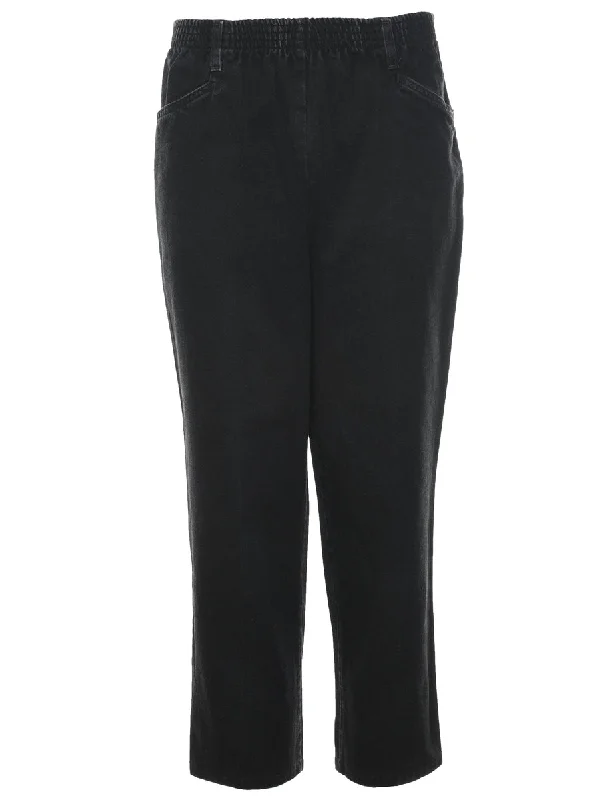 Black Denim Trousers - W24 L26 Cropped Trousers Casual Linen