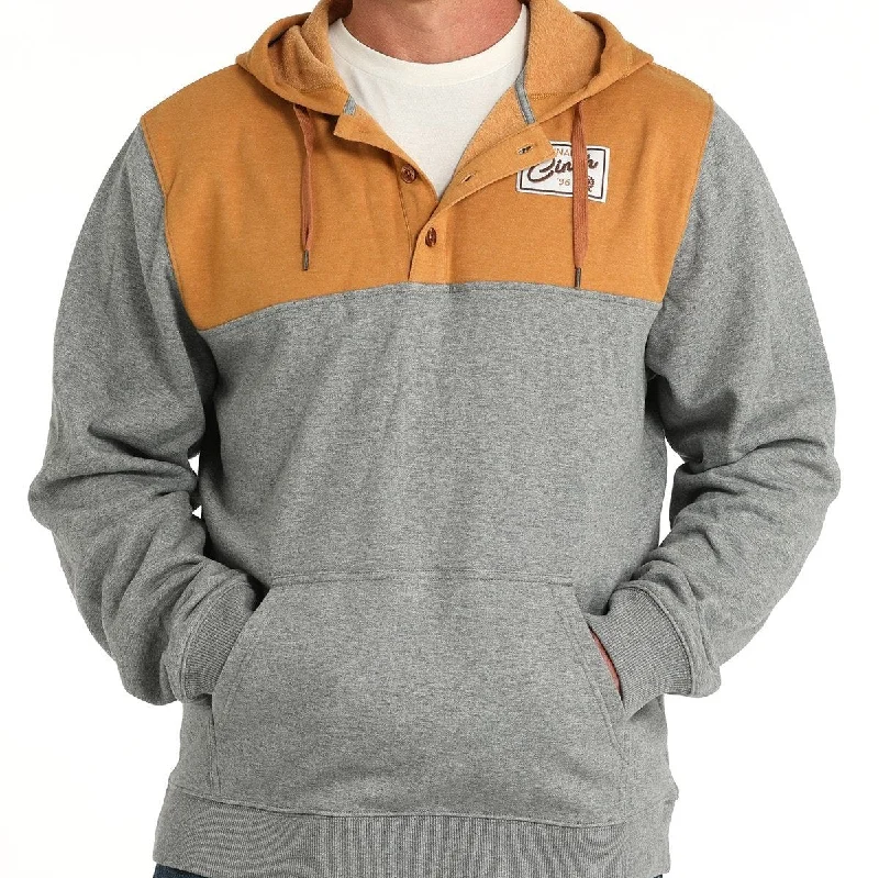 Cinch Men's Color Block Logo Pullover Hoodie in Gold & Grey Box Sleeve Comfort