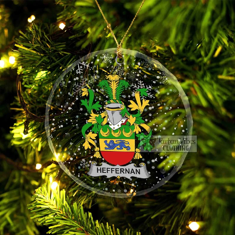 Heffernan Irish Clan Christmas Glass Ornament with Coat of Arms Fleece Down Feather