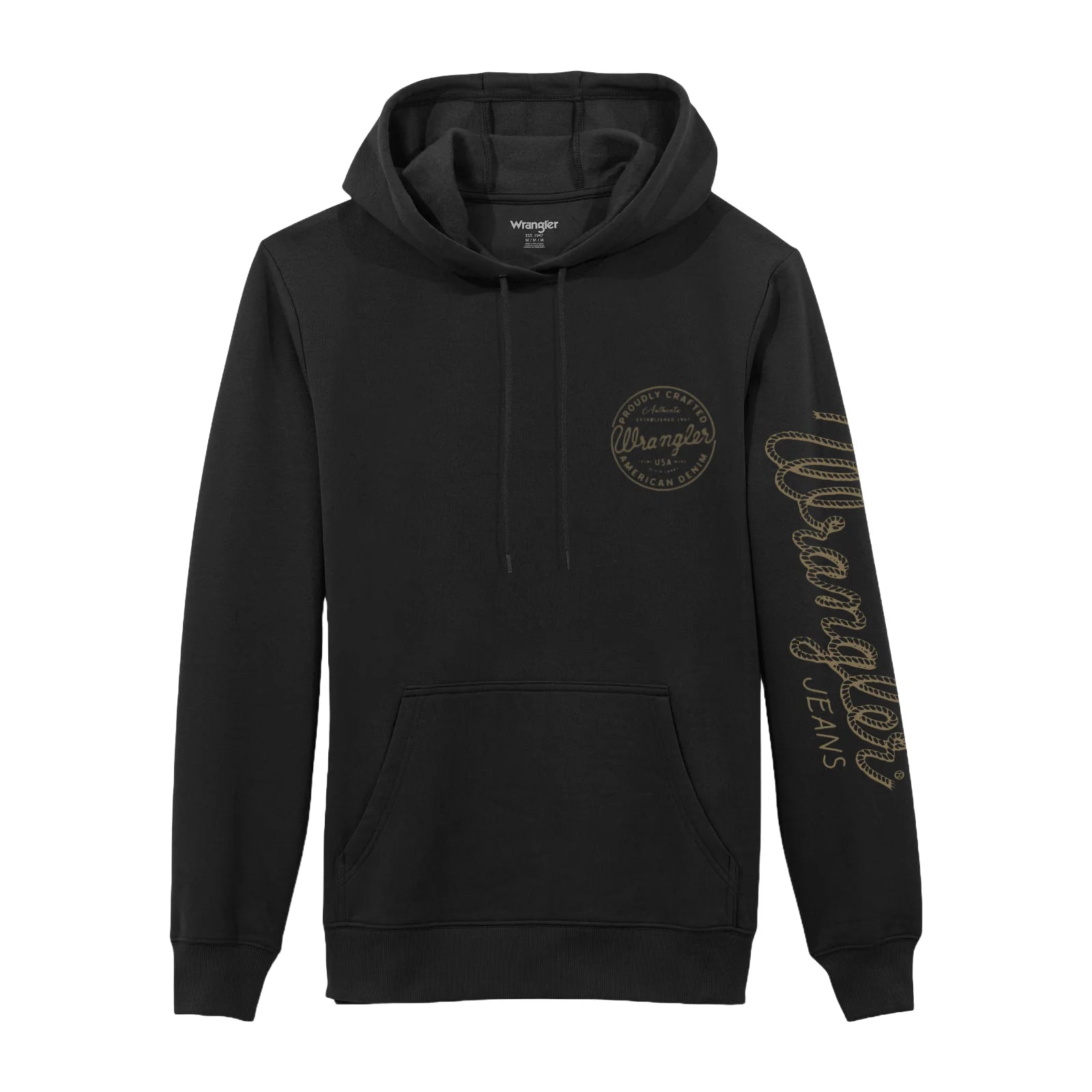 Wrangler Men's Rope Logo Sleeve Pullover Hoodie in Black Wrist Length Sleeve