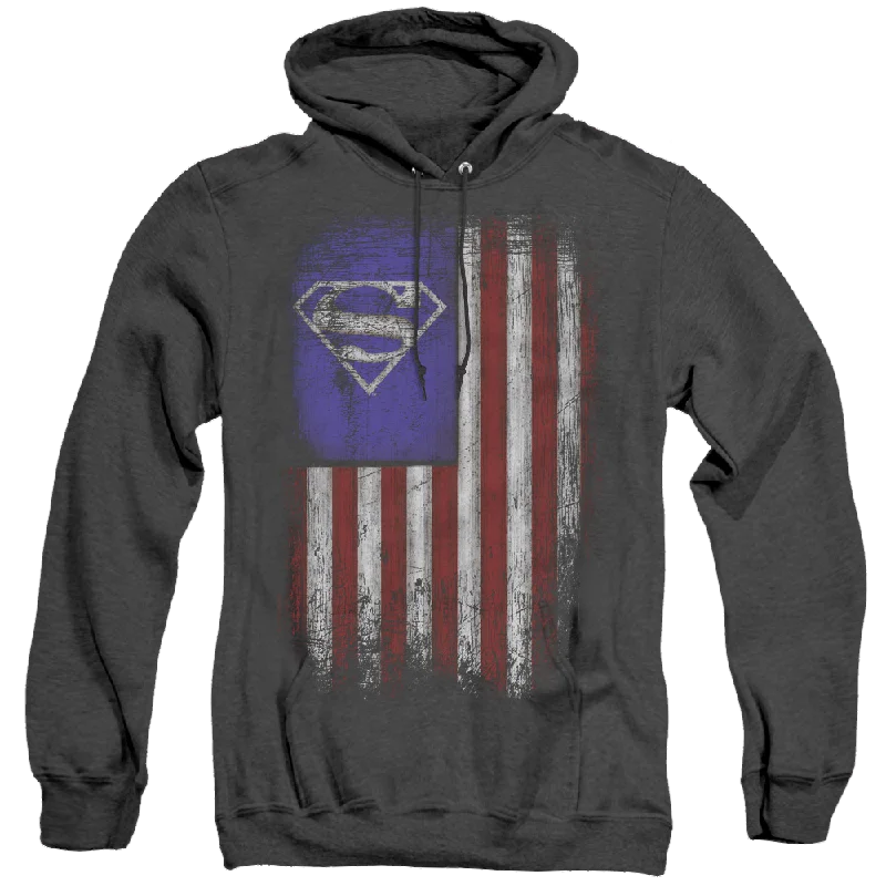 Superman Old Glory Shield - Heather Pullover Hoodie Cold Shoulder Design