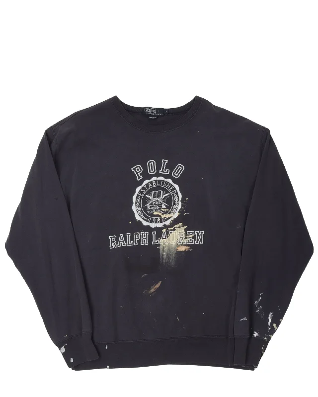 Painted Sweatshirt Hoodie with Button Placket Classic Preppy
