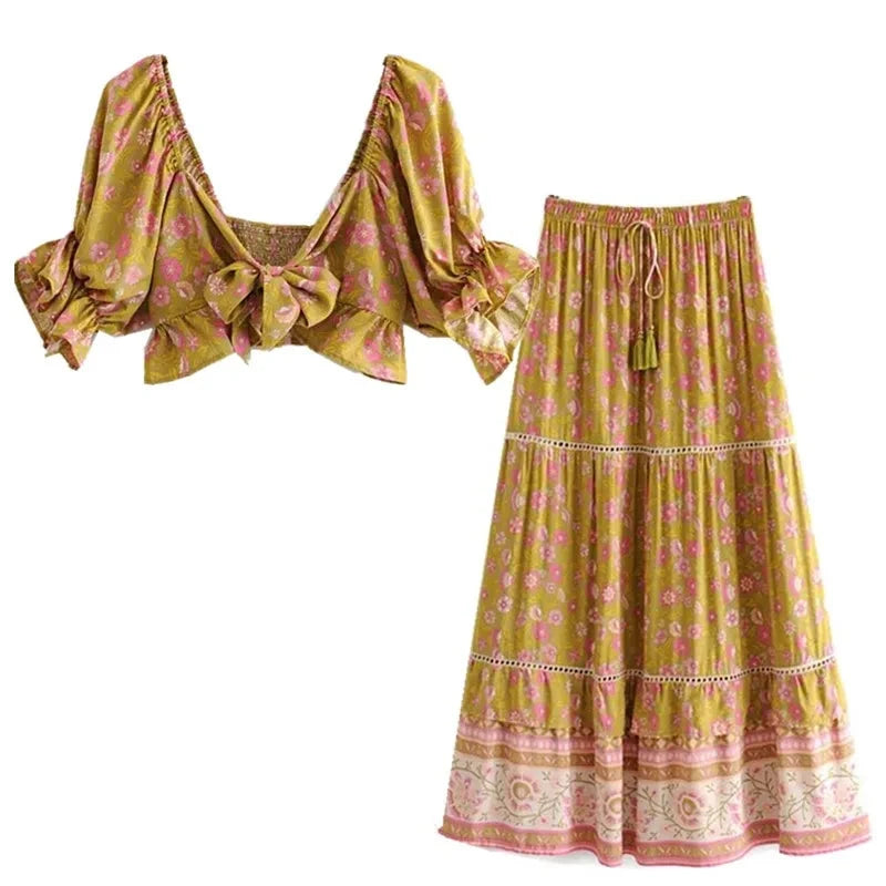 Cara's Boho Bow Front Crop Top Matching Maxi Skirt Wool Fabric Cashmere Fabric Tweed Fabric Cara's Boho Bow Front Crop Top Matching Maxi Skirt Wool Fabric Cashmere Fabric Tweed Fabric