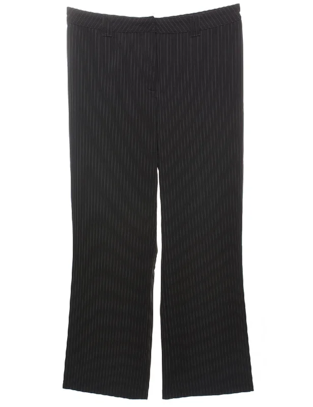 Black Pinstriped Trousers - W36 L30 Trousers Formal Black