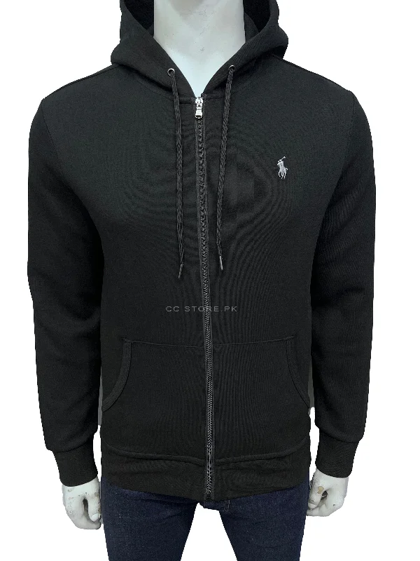 RL Double Knit Black Zipper Hoodie Hoodie with Bell Sleeves Flared Feminine