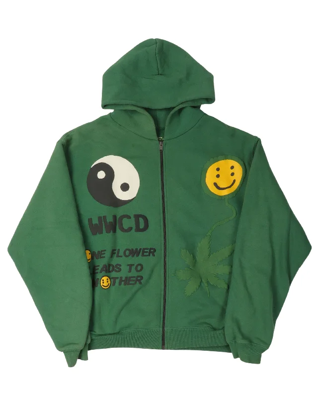 "Earth First" Zip-Up Hoodie Hoodie with Tied Waist Feminine Flattering