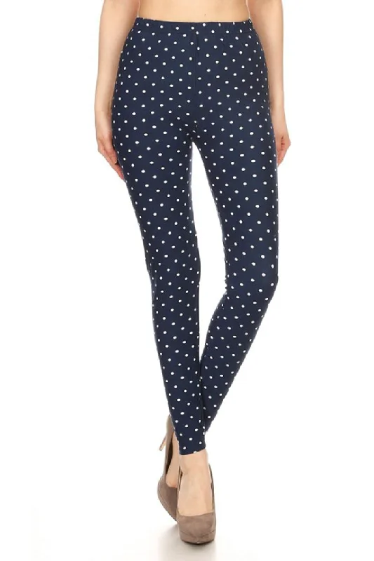 Navy Polka Dot Graphic Print Lined Leggings Comfortable Bootcut Workout Leggings