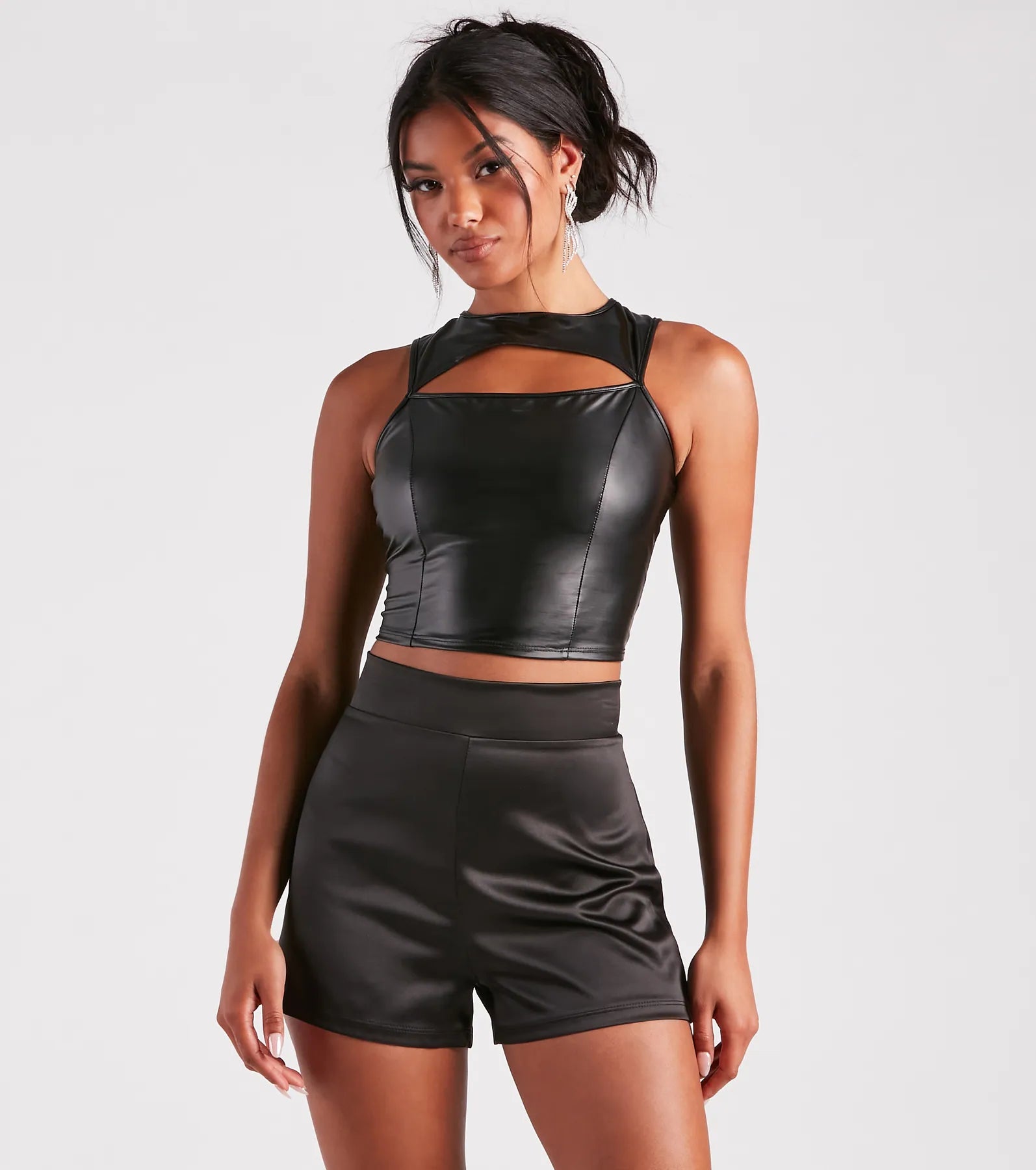 Cut To The Style Faux Leather Crop Top Zippered Buttoned Snapped
