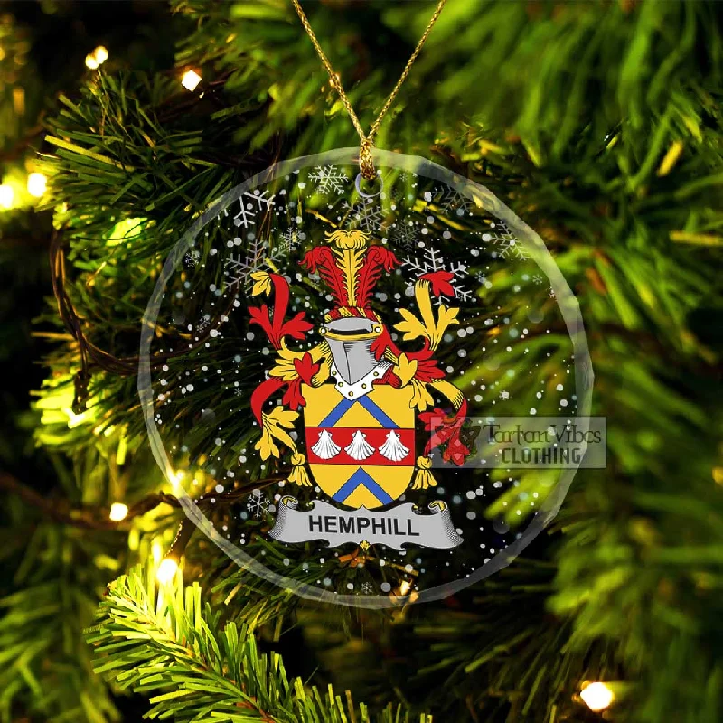 Hemphill Irish Clan Christmas Glass Ornament with Coat of Arms Satin Silk Chiffon