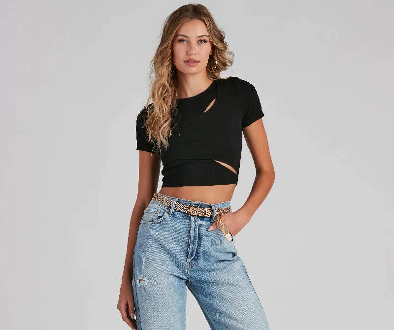 Split Emotions Cutout Crop Top Silk Blend Satin Velvet