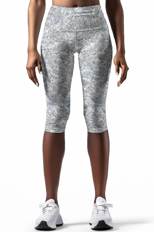 Diamanté Ellie Grey Foil Print Yoga Capri Gym Cropped Leggings - Women Elegant Animal Print Leggings Diamanté Ellie Grey Foil Print Yoga Capri Gym Cropped Leggings - Women Elegant Animal Print Leggings