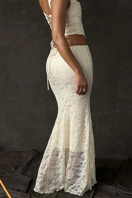 LACE CROP TOP AND MAXI SKIRT SET Houndstooth Herringbone Solid
