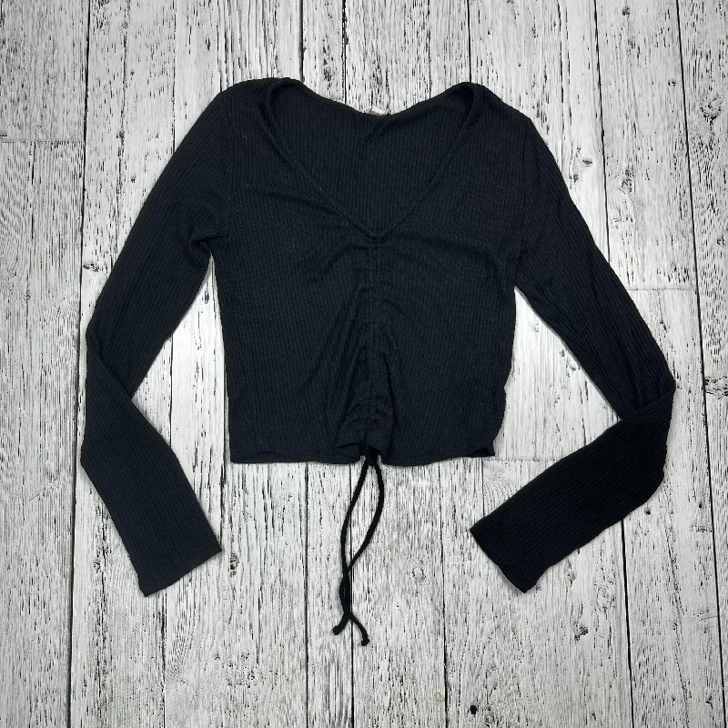 Garage Black Cinched Crop Top - Hers M Terry Blend Velvet Blend Canvas Blend