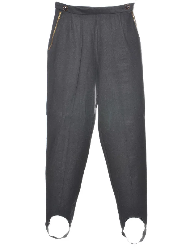 Black Tapered Stirrup Leg Trousers - W26 L32 Trousers Cargo Utility
