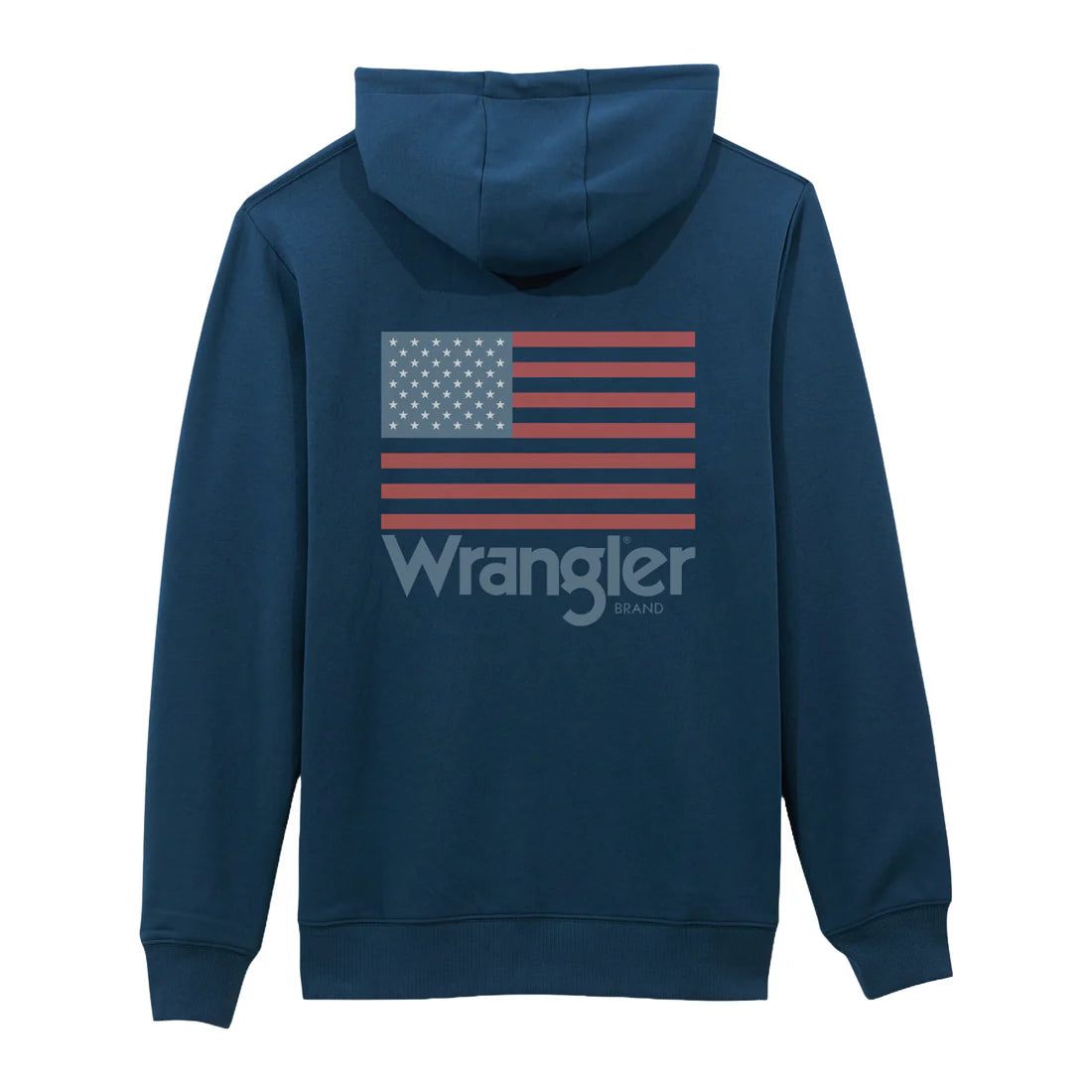 Wrangler Men's American Flag Graphic Logo Pullover Hoodie in Navy Three Quarter Sleeve Wrangler Men's American Flag Graphic Logo Pullover Hoodie in Navy Three Quarter Sleeve