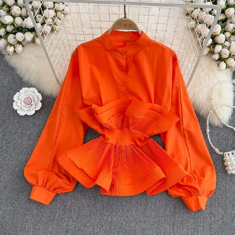 New 2022 Korean Chic Long Sleeve Solid Color Ruffles Decorate Blouse Women Pullover Blusas Tops Clothing Oversized Cozy Pullover