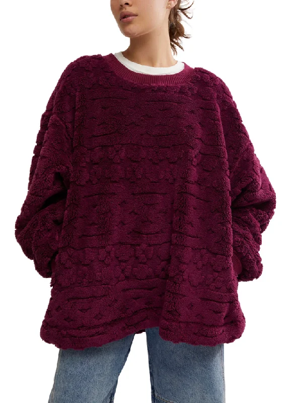 Free People Cable Knit Sweatshirt - BERRY COMBO Hoodie with High Neck Warm Protective