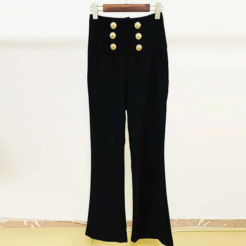 Women Hight Waisted Formal Pants Gold-tone Buttons Flare Trousers Trousers sophisticated sleek Women Hight Waisted Formal Pants Gold-tone Buttons Flare Trousers Trousers sophisticated sleek