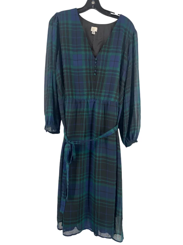 Dress Casual Midi By A New Day In Plaid Pattern, Size: Xxl Comfortable Lace-Up Midi Dress Dress Casual Midi By A New Day In Plaid Pattern, Size: Xxl Comfortable Lace-Up Midi Dress
