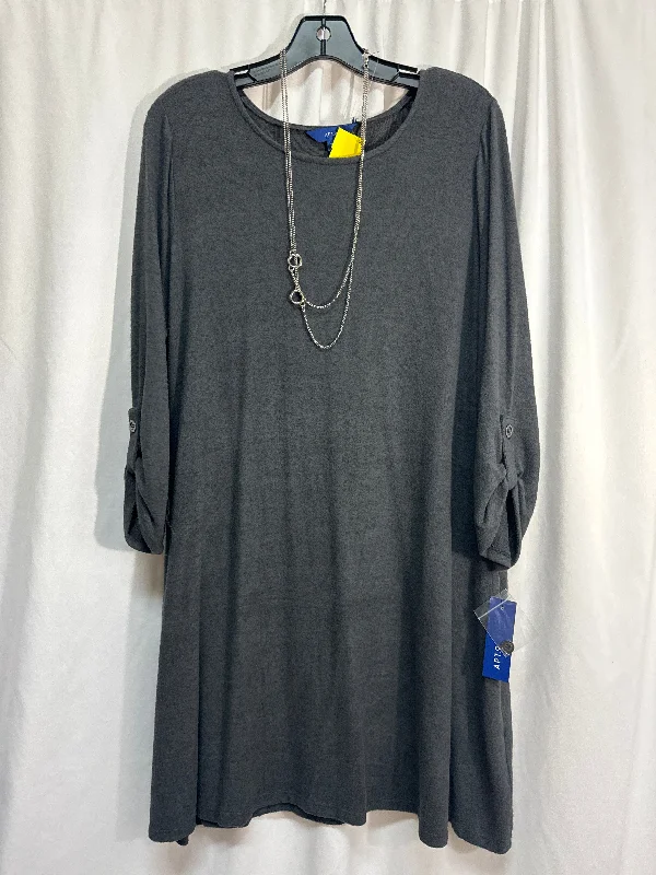Dress Casual Midi By Apt 9 In Grey, Size: Xl Fashionable Floral Embroidery Midi Dress Dress Casual Midi By Apt 9 In Grey, Size: Xl Fashionable Floral Embroidery Midi Dress