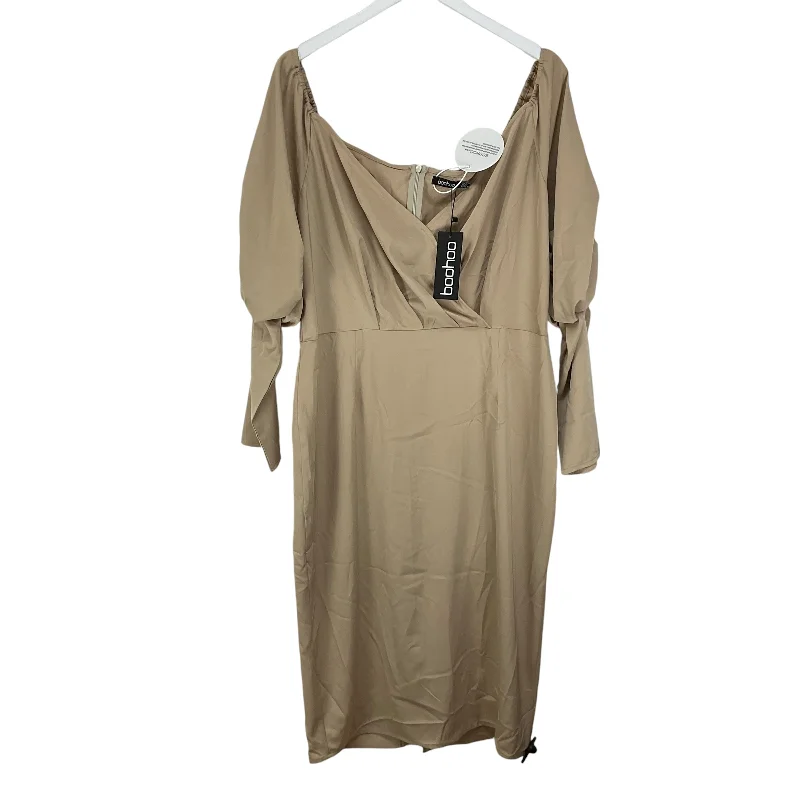 Dress Casual Midi By Boohoo Boutique In Tan, Size: 14 Stylish Button-Down Midi Dress