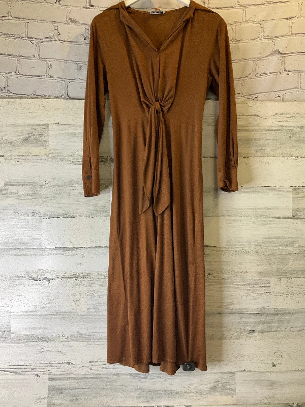 Dress Casual Midi By Calvin Klein In Brown, Size: Xs Trendy Boho Midi Dress