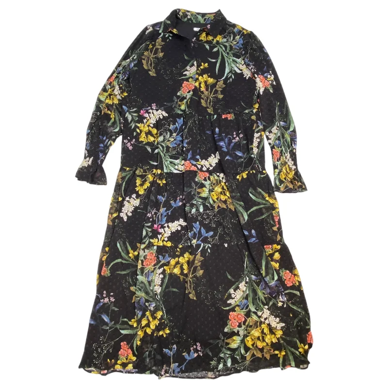 Dress Casual Midi By Chicos In Black, Size: M Trendy Floral Wrap Midi Dress