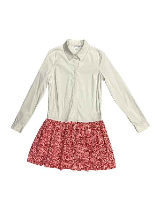Dress Casual Midi By Diane Von Furstenberg In Red & White, Size: 6 Trendy Ruffle Hem Midi Dress Dress Casual Midi By Diane Von Furstenberg In Red & White, Size: 6 Trendy Ruffle Hem Midi Dress