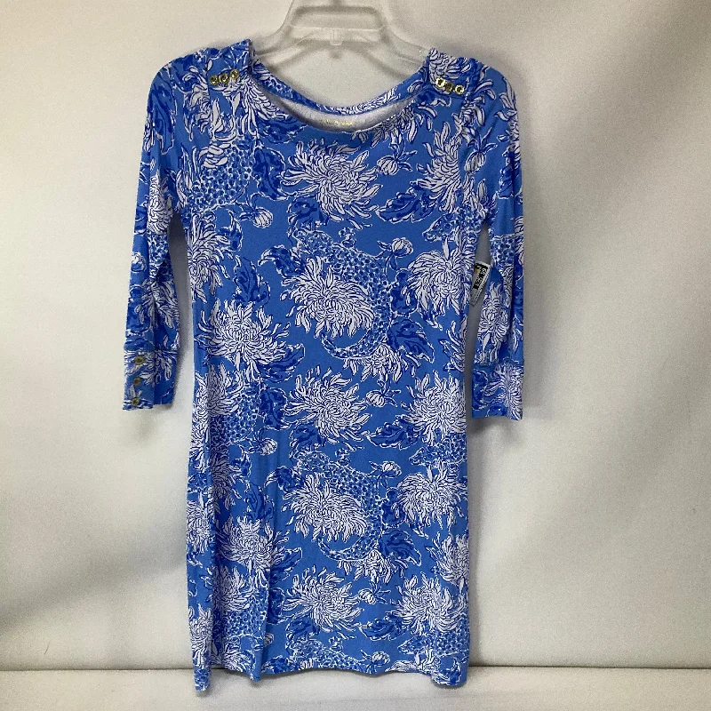 Dress Casual Midi By Lilly Pulitzer In Blue & White, Size: Xs Elegant Pleated Detail Midi Dress Dress Casual Midi By Lilly Pulitzer In Blue & White, Size: Xs Elegant Pleated Detail Midi Dress